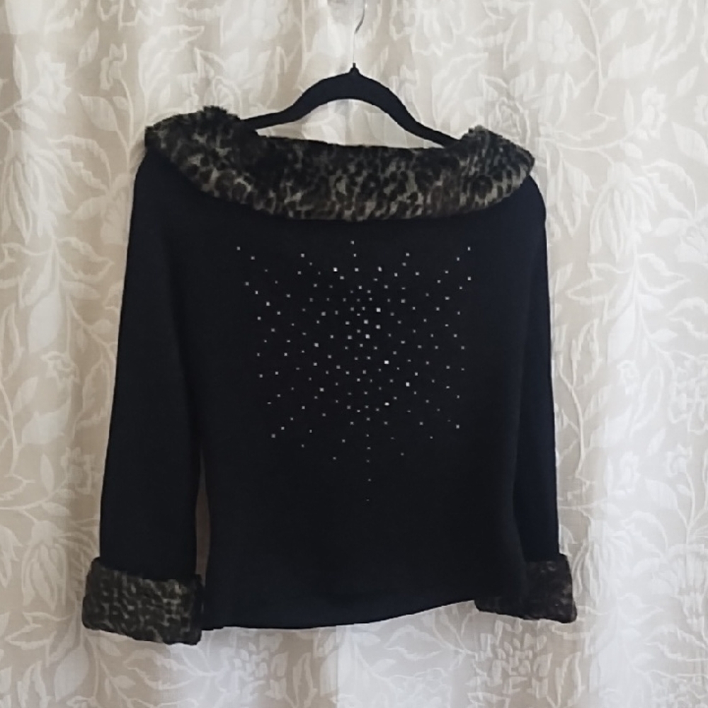 Elegant Black Sweater with Leopard Accents